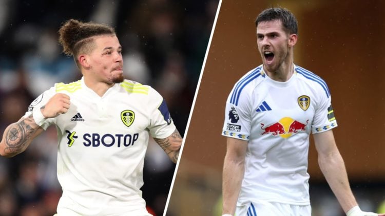 Split image of Kalvin Phillips and Leeds United player Anton Stach