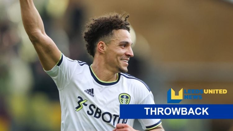 Rodrigo Moreno with the Leeds United News logo and throwback label