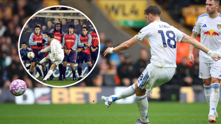 Leeds United player Anton Stach with Ian Harte inset