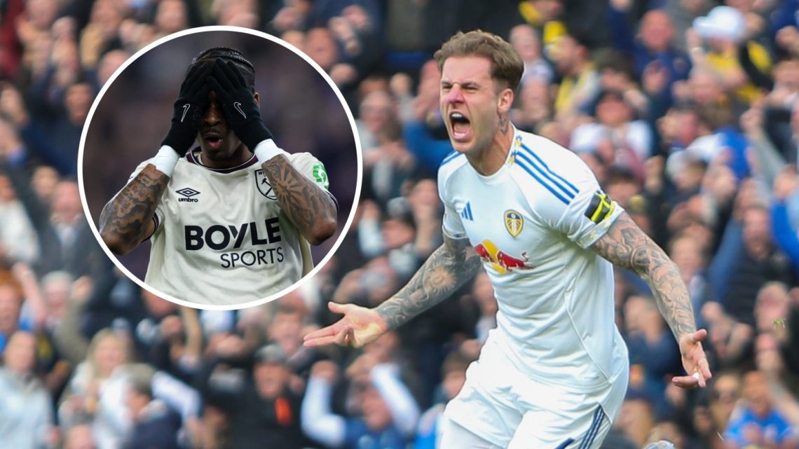 Leeds United captain Joe Rodon with West Ham player Crysencio Summerville inset