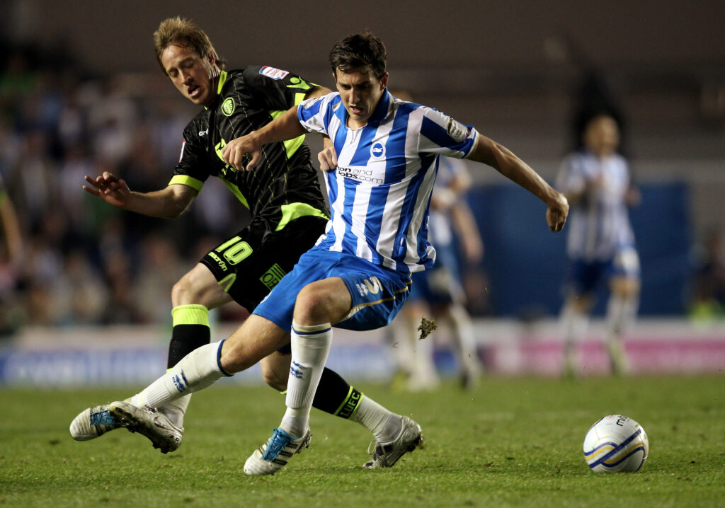 Luciano Becchio makes a tackle during Brighton & Hove Albion v Leeds United - npower Championship