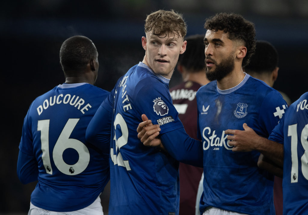 Abdoulaye Doucoure in the wall during Everton FC v Aston Villa FC - Premier League