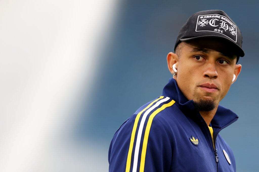 Noah Okafor looks on ahead of a Premier League clash between Leeds United and Newcastle