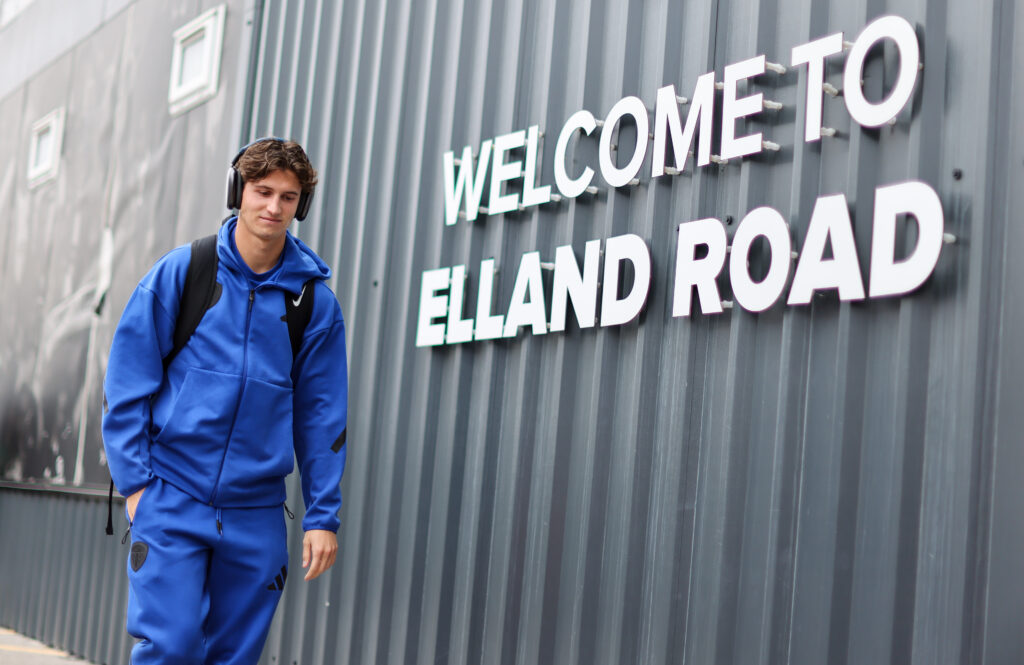 Brenden Aaronson arrives for a Premier League clash between Leeds and Bournemouth
