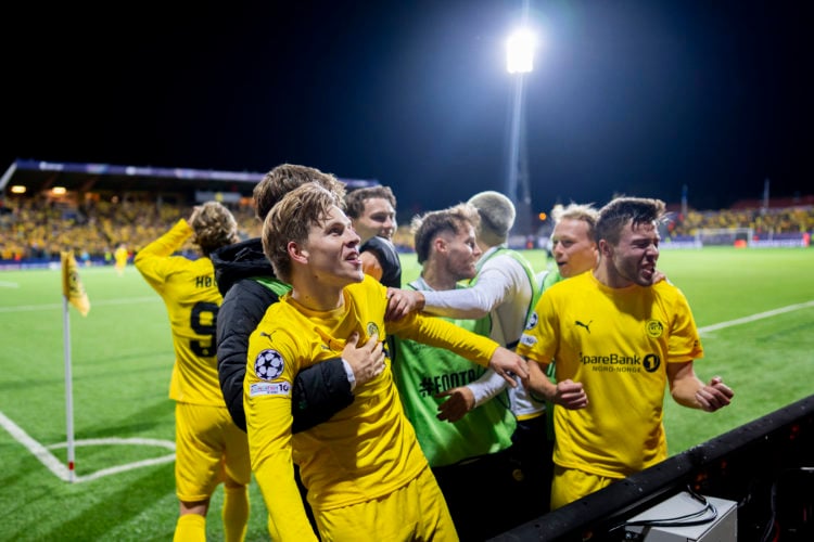 BODO, NORWAY - SEPTEMBER 30: Jens Petter Hauge of FK Bodo/Glimt celebrates his second goal during the UEFA Champions League 2025/26 League Phase MD...