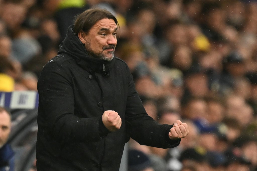 Daniel Farke clenches his fists during Leeds vs Tottenham.