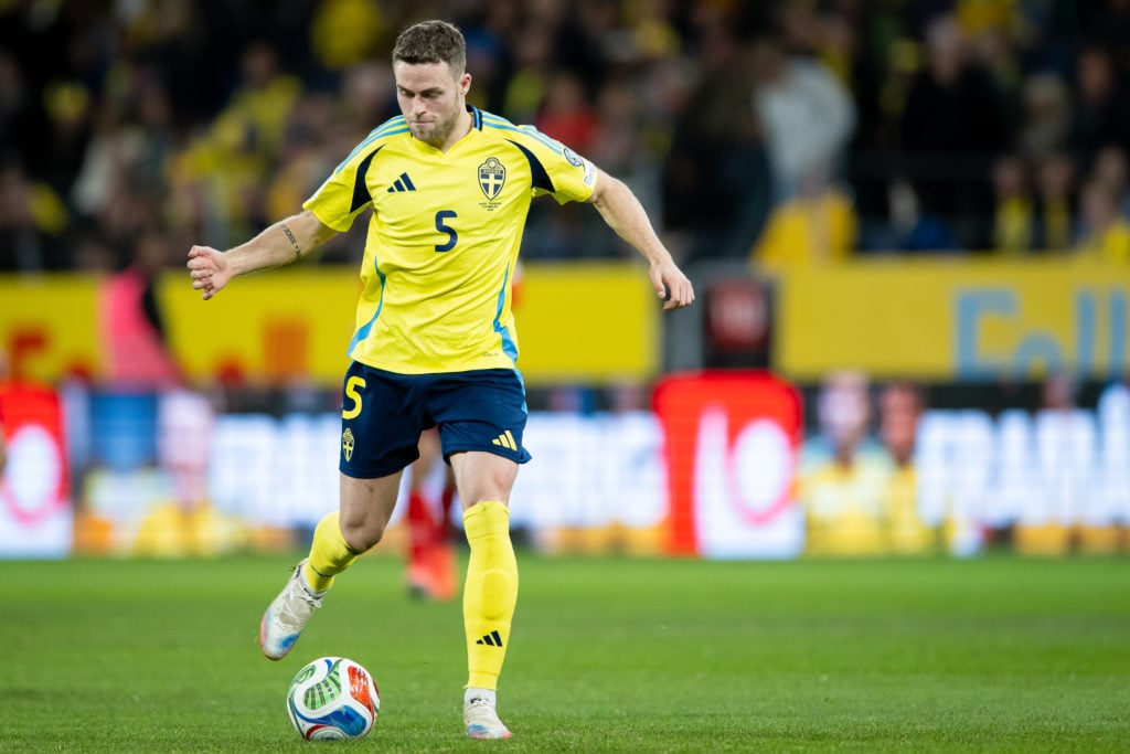 Gabriel Gudmundsson in action during Sweden v Switzerland - FIFA World Cup 2026 Qualifier