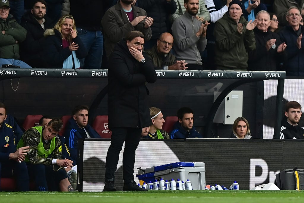Dan Farke covers his face during Leeds United vs Burnley.