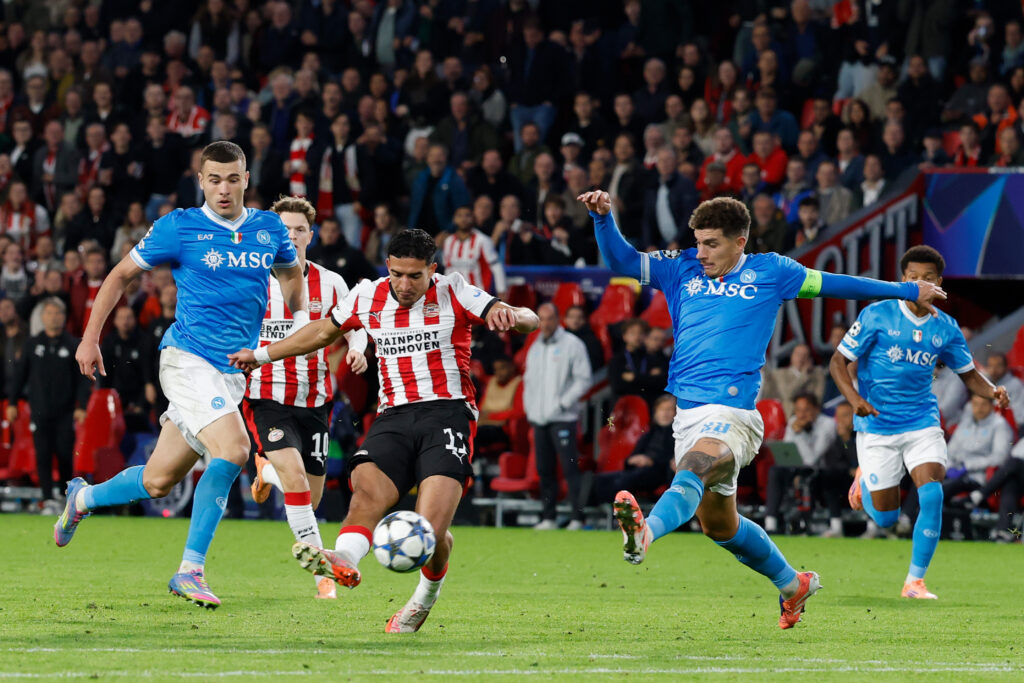 Couhaib Driouech scores for PSV v Napoli.