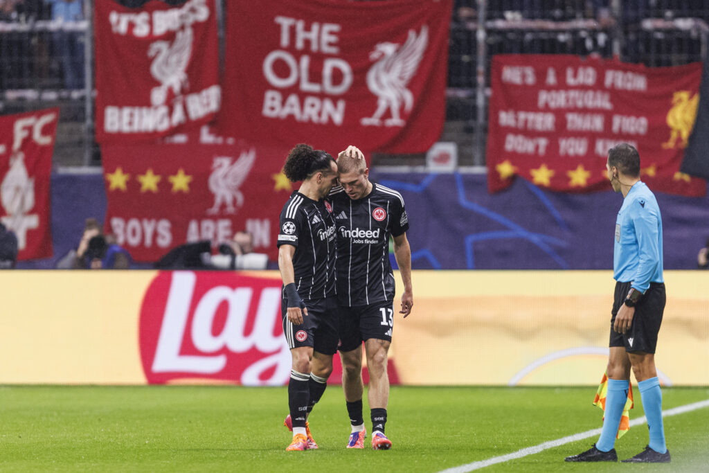 Rasmus Kristensen during Frankfurt's loss to Liverpool.