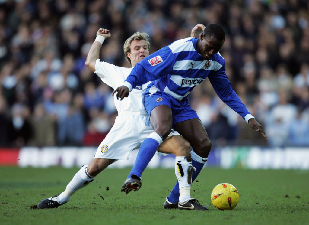 Michael Gray completes a tackle during Leeds United v Reading