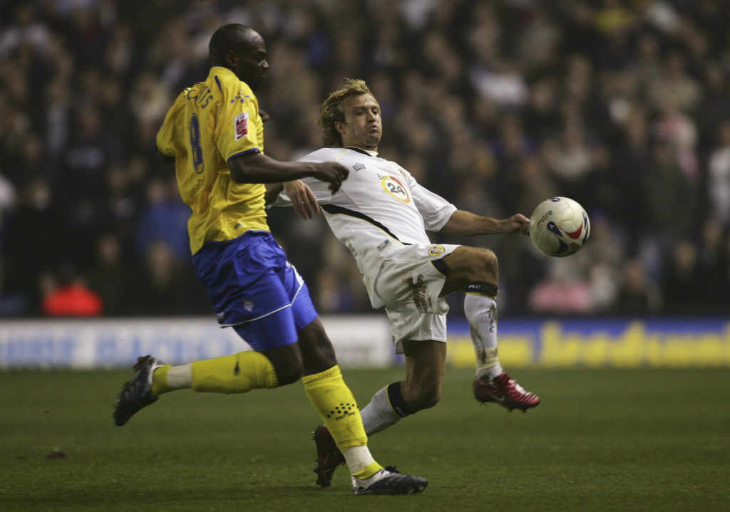 Michael Gray completes a tackle during Leeds United v Preston North End