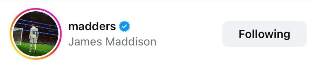 Screenshot of James Maddison liking Leeds' Instagram post of Harry Gray signing a new deal.