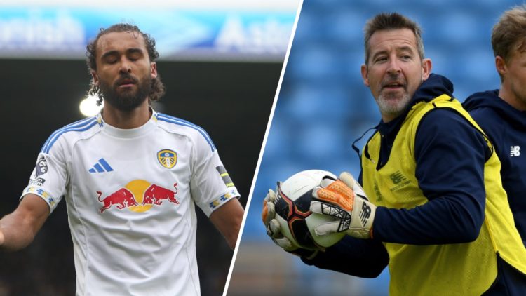 Split image of Leeds United forward Dominic Calvert-Lewin and former goalkeeper Nigel Martyn