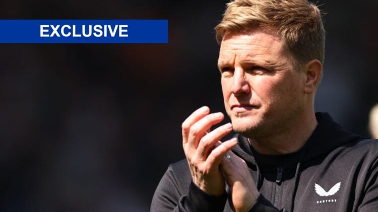 Eddie Howe applauds the Newcastle United fans.
