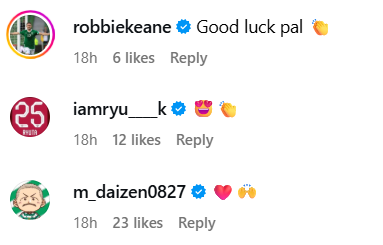 Screenshot of Daizen Maeda and Robbie Keane reacting to Harry Kewell taking Hanoi FC job.