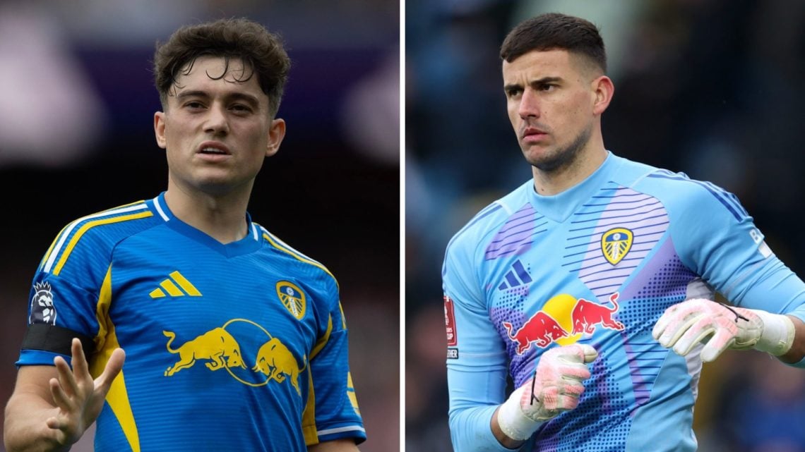 Split image of Leeds United players Dan James and Karl Darlow
