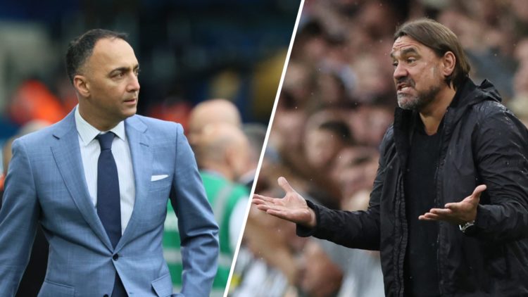 Leeds United manager Daniel Farke (right) and 49ers chairman Paraag Marathe (left)