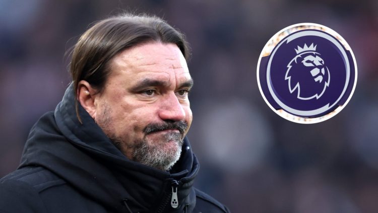 Leeds United manager Daniel Farke (left) and the Premier League logo (right)