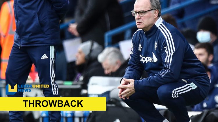 Leeds United manager Marcelo Bielsa (right) LUN throwback banner (left)