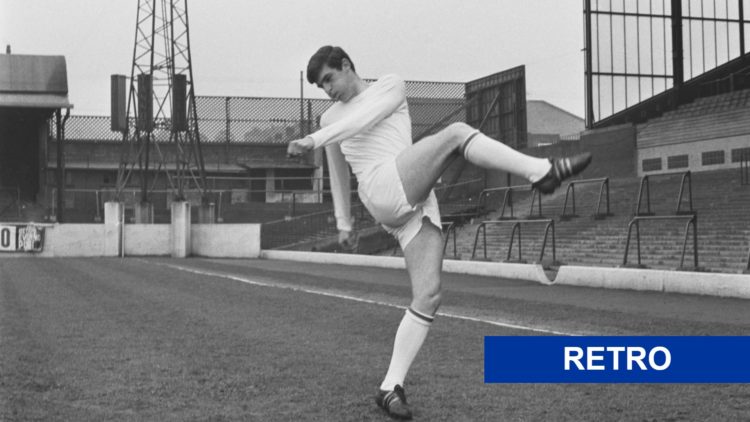 Peter Lorimer of Leeds United with the retro label