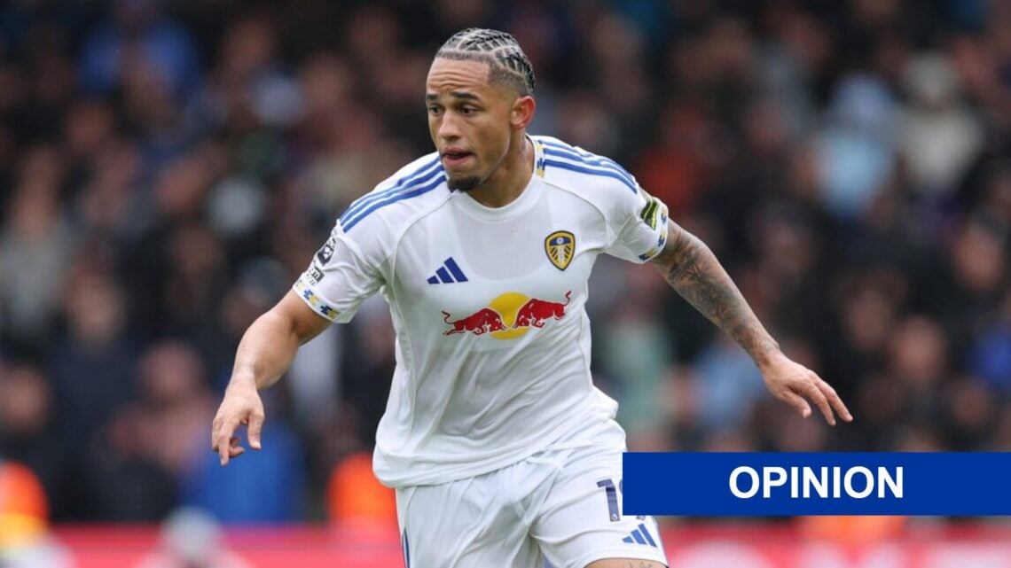 Leeds United winger Noah Okafor with the Opinion label