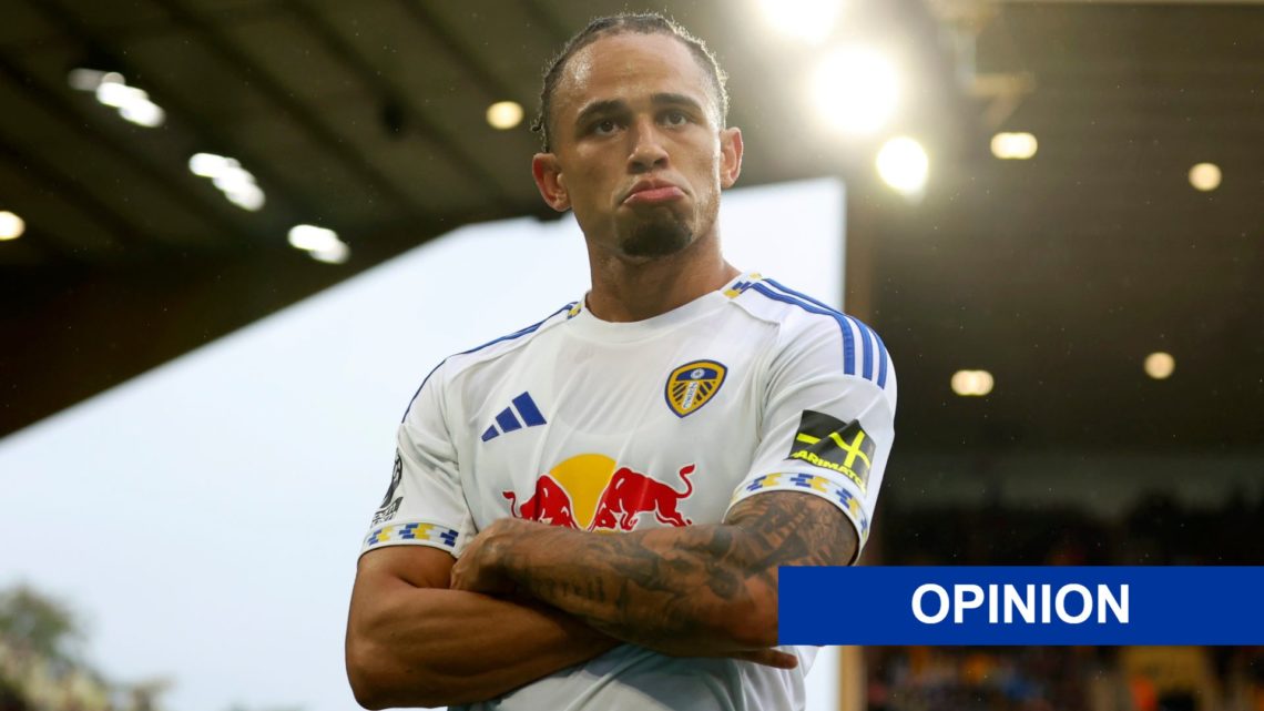 Leeds United player Noah Okafor with the opinion label added