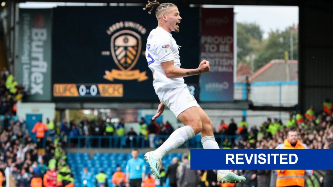 Former Leeds United player Kalvin Phillips celebrates a goal with the revisited label
