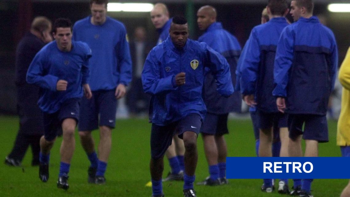 Lucas Radebe in training for Leeds United with the Retro logo in the bottom corner