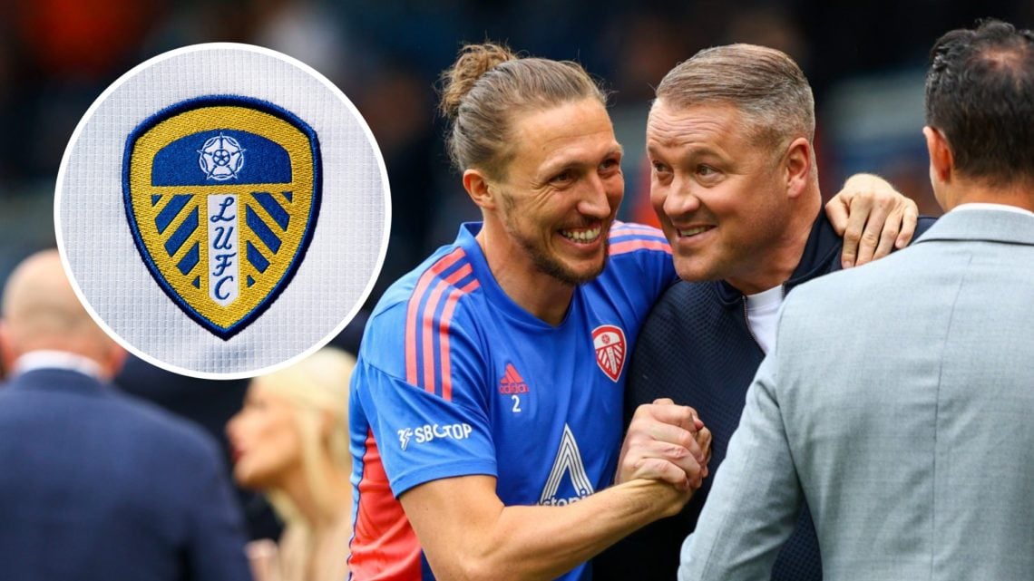 Former Leeds United goalkeeper Paul Robinson with the club badge inset