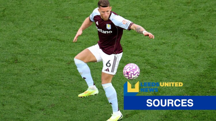 Ross Barkley in action for Aston Villa during a Premier League clash against Manchester City, LUN logo and sources label inset