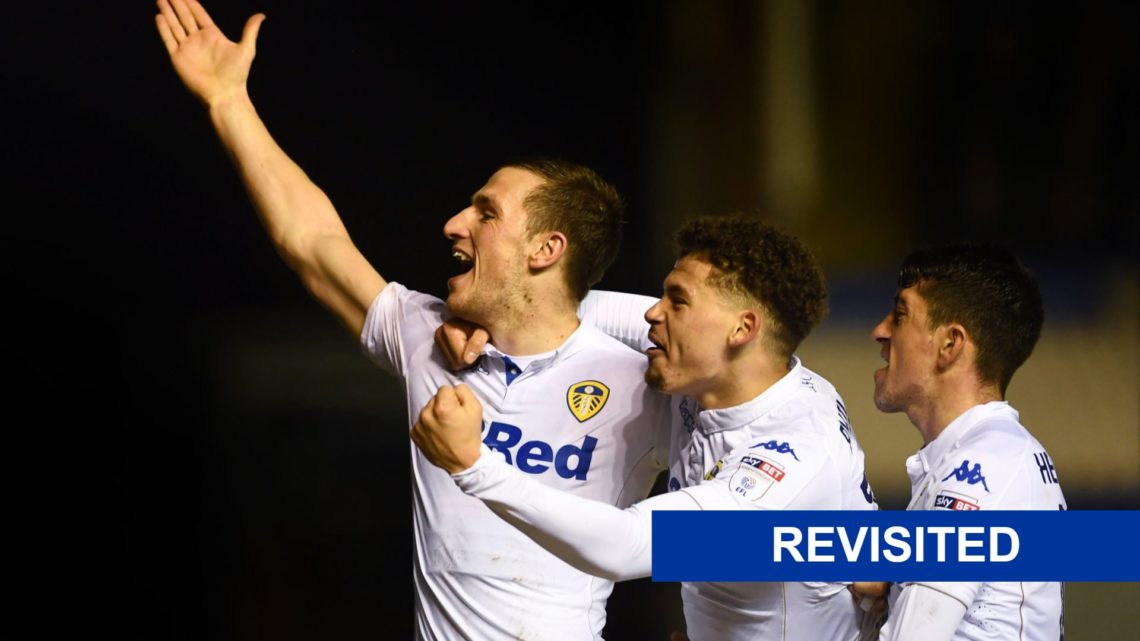 Leeds United players Chris Wood, Kalvin Phillips and Pablo Hernandez celebrate a goal