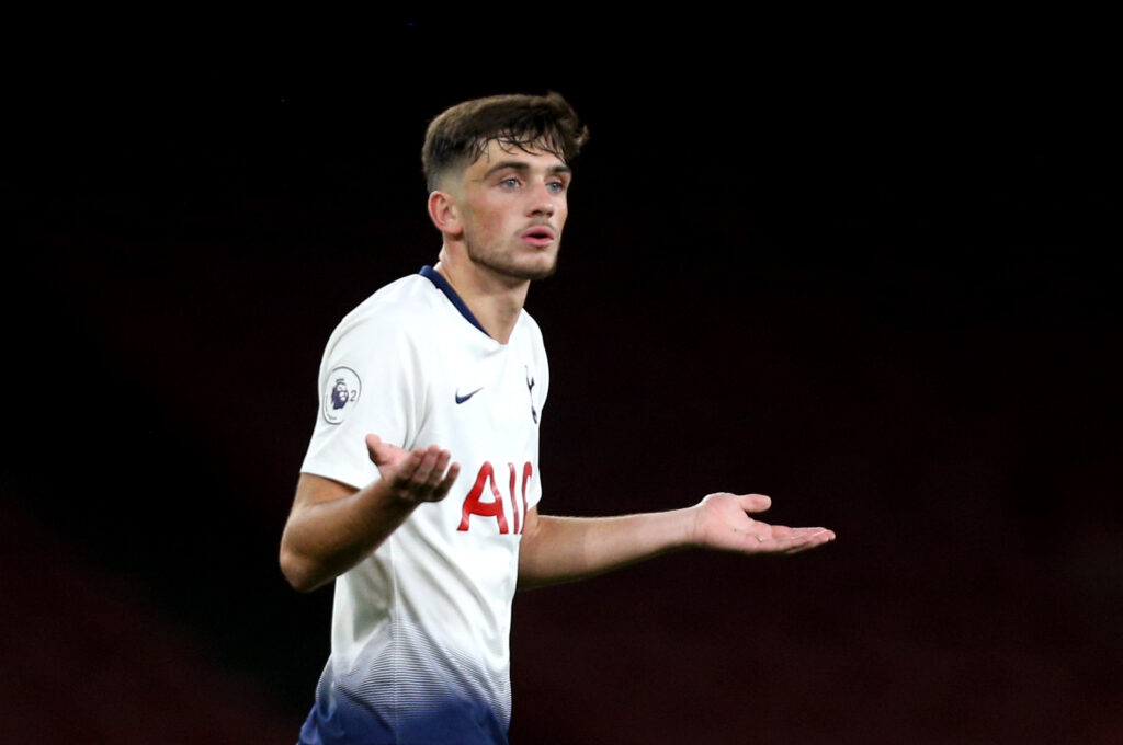 Troy Parrott in action for Tottenham in the Premier League 2