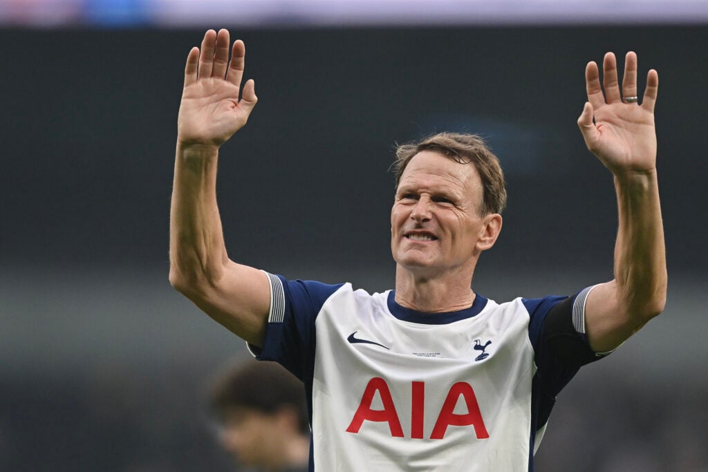 Teddy Sheringham in action for Tottenham's legends.