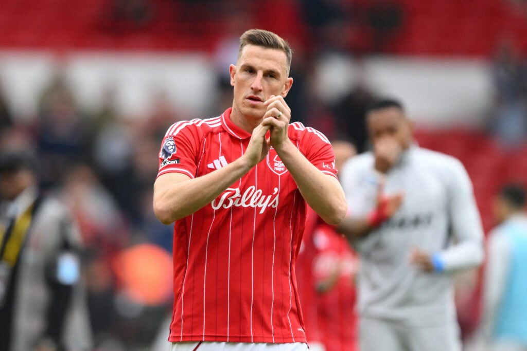 Chris Wood applauds fans after Nottingham Forest v Chelsea - Premier League