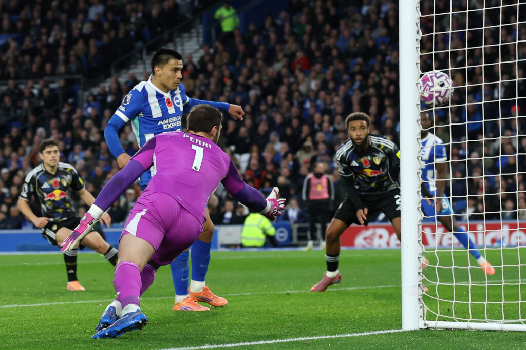 Diego Gomez scores against Leeds.