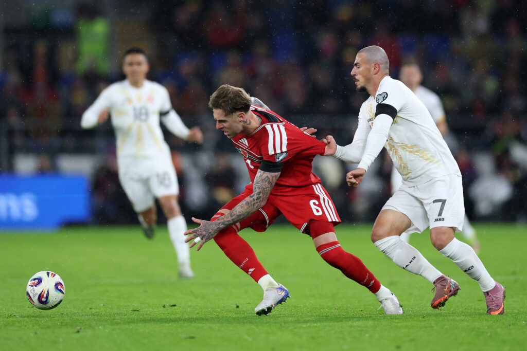 Joe Rodon in action for Wales against North Macedonia.
