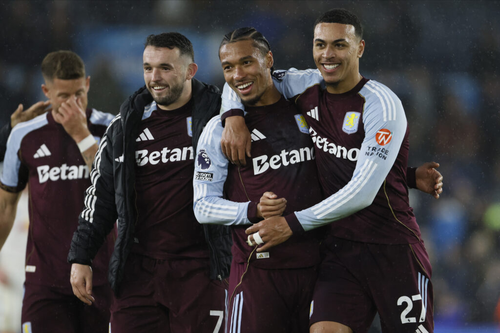 John McGinn celebrates Aston Villa's win against Leeds.