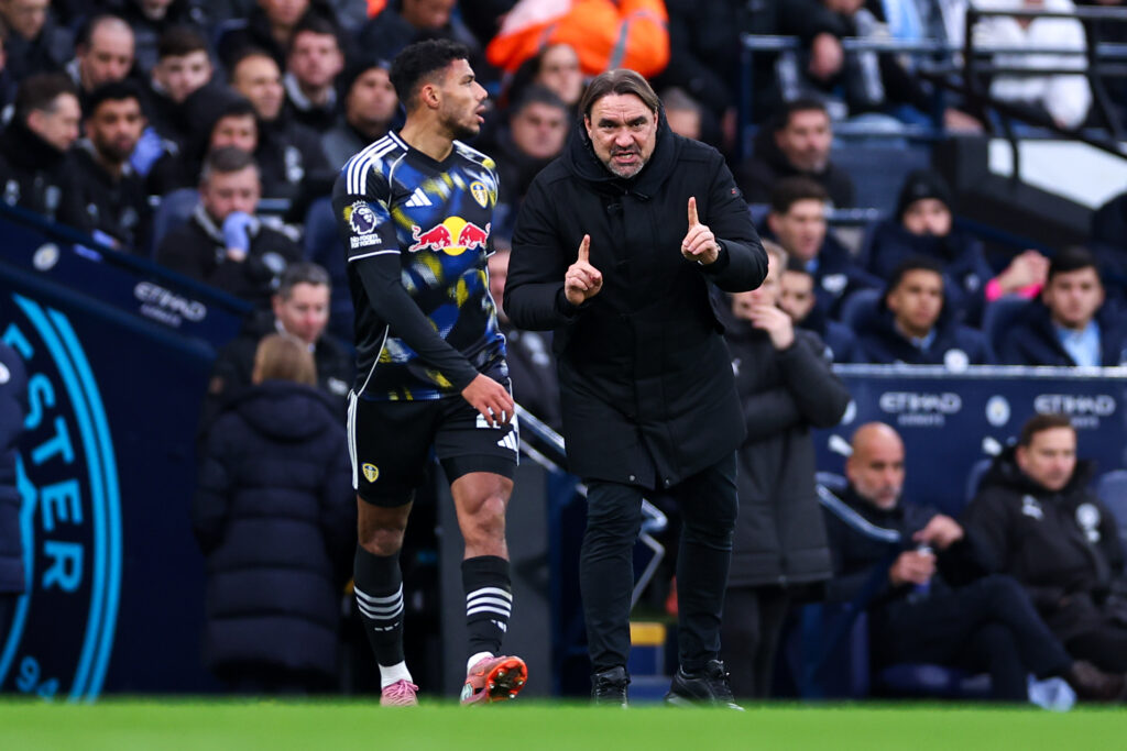 James Justin and Daniel Farke v Man City.