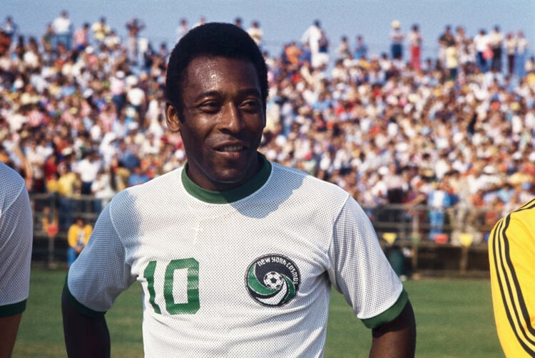 (Original Caption) Miami, Florida: Head and shoulders portrait of the New York Cosmos soccer sensation Pele standing on the field in New York Cosmo...