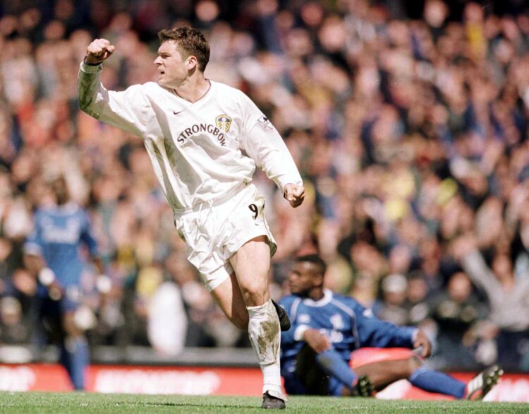 28 Apr 2001: Mark Viduka of Leeds celebrates scoring the second goal for Leeds during the Leeds United v Chelsea FA Carling Premiership match at E...