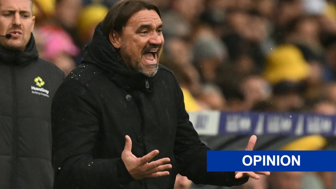 Leeds United manager Daniel Farke with the Opinion label
