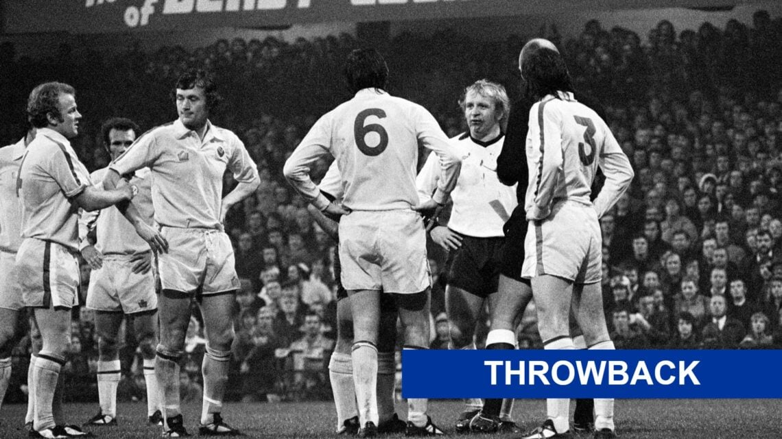 Norman Hunter of Leeds United and Francis Lee of Derby County with the throwback label