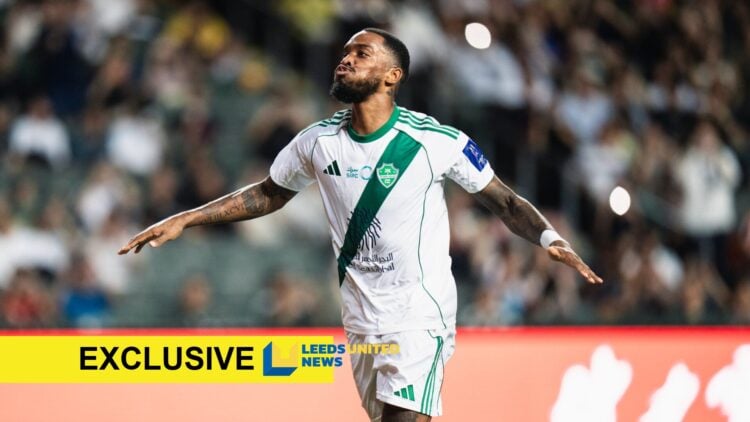 Ivan Toney celebrates scoring a goal. Leeds United News exclusive banner.