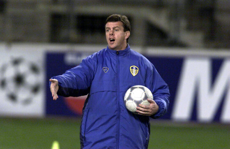 20 Feb 2001: Leeds United manager David O''Leary puts his players through their paces before tomorrow night's Champions League match against RSC An...