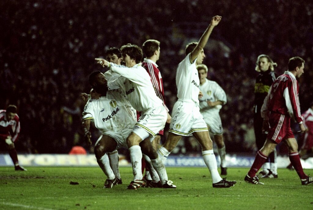 Lucas Radebe of Leeds United celebrates