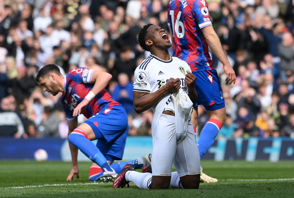 Luis Sinisterra reacts during Leeds United v Crystal Palace - Premier League