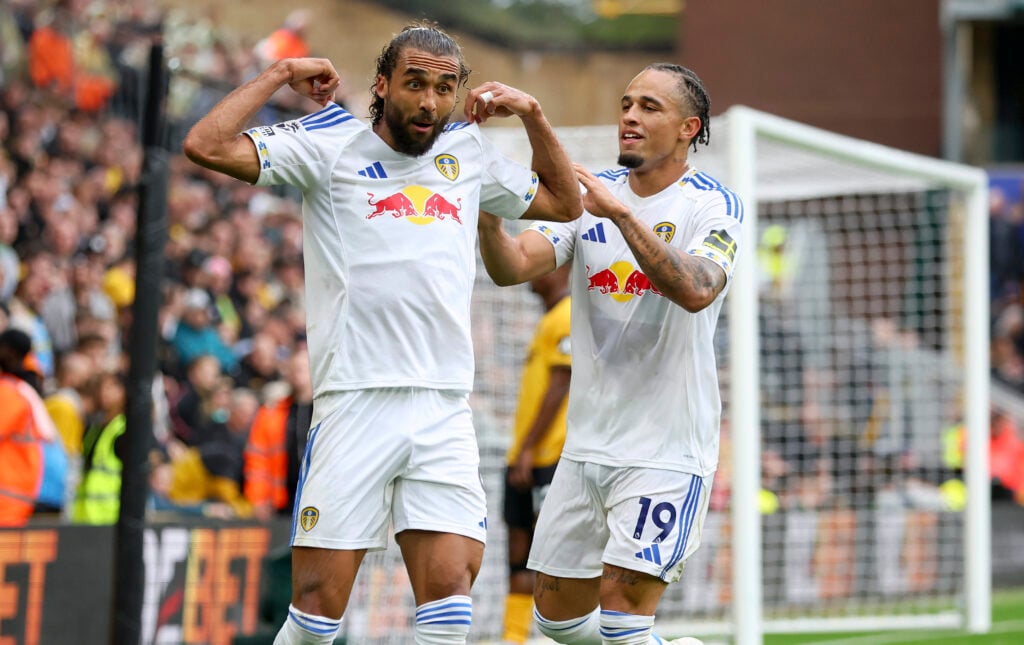 Noah Okafor and Dominic Calvert-Lewin Wolverhampton Wanderers v Leeds United - Premier League
