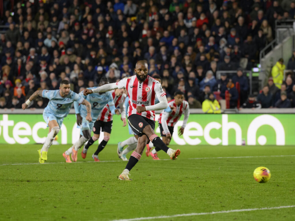 Igor Thiago scores during Brentford v Burnley - Premier League
