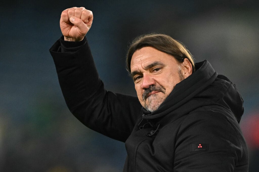 Daniel Farke celebrates at Leeds United
